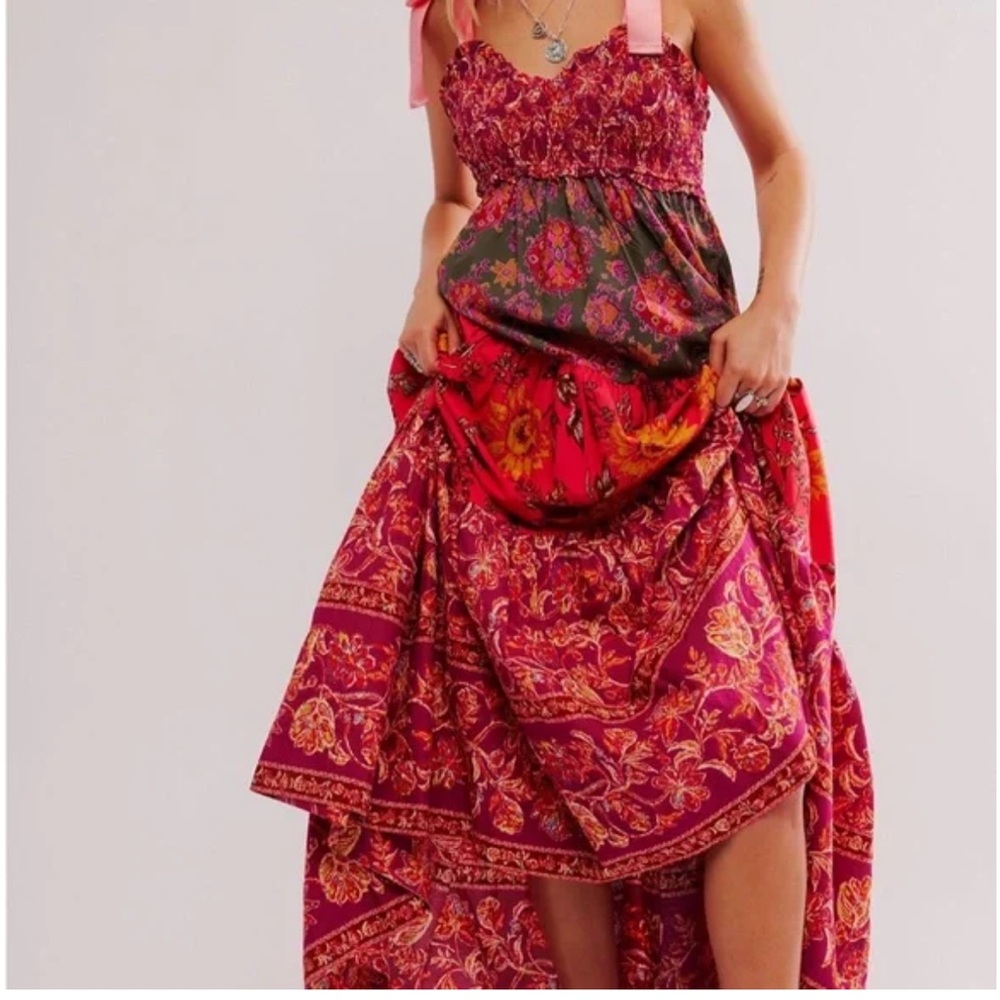 Free People Pink and Red Floral Maxi Dress